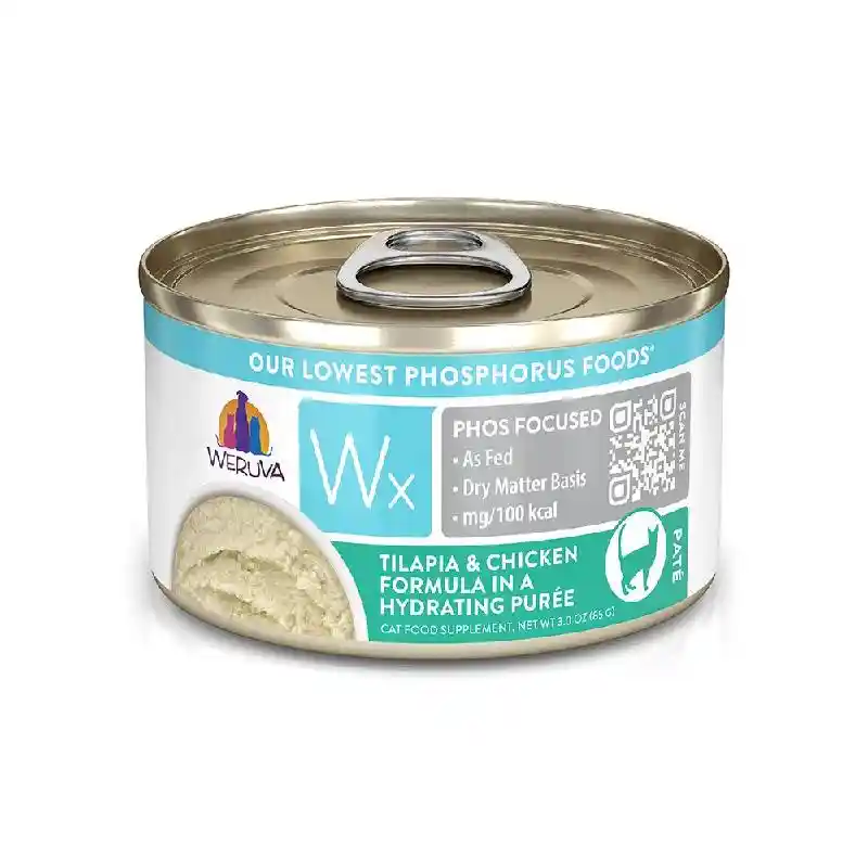 Weruva Wx Phos Focused, Tilapia & Chicken Formula in a hydrating purée, 3oz Can